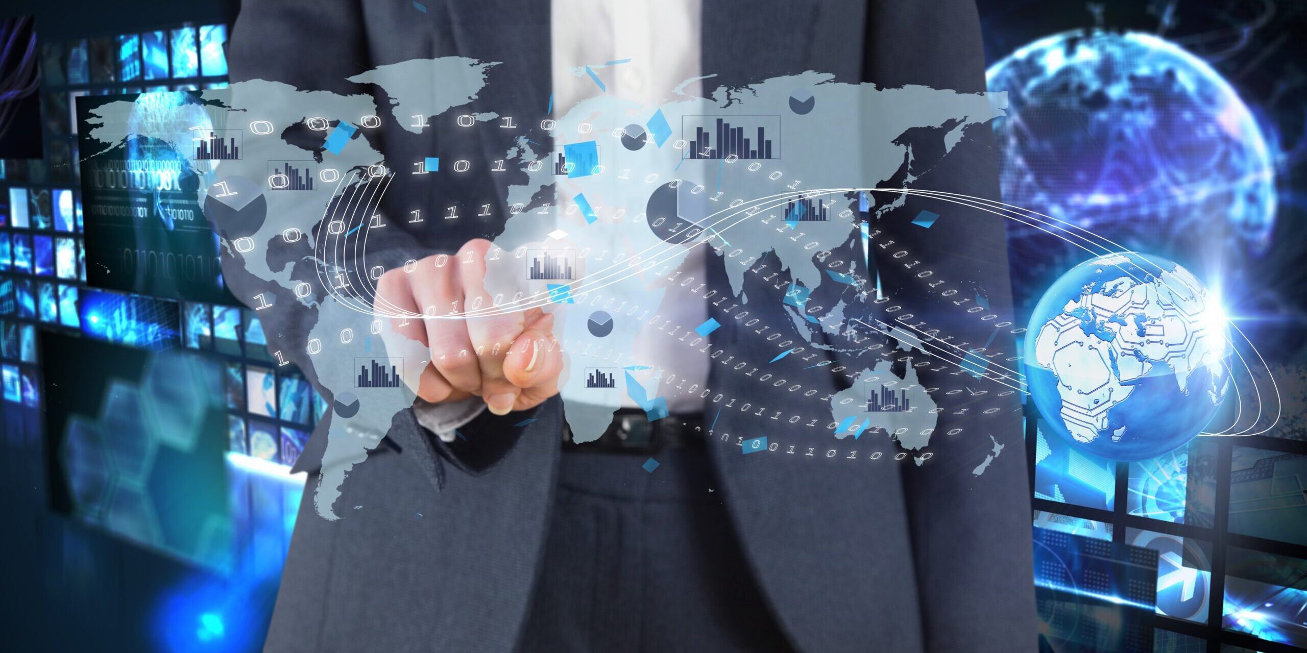 composite of businessman pointing at graphics